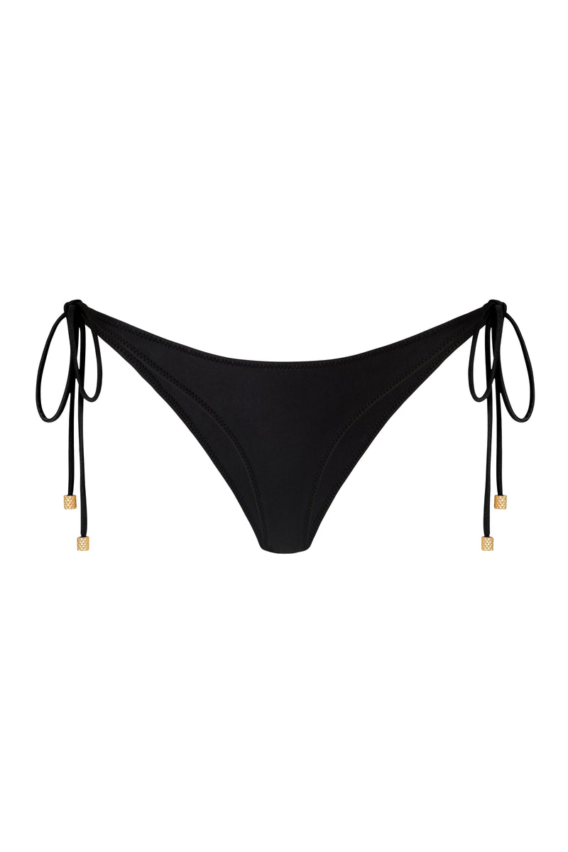 Eboni Nero Gloss – black silk-effect bikini with gold toggles