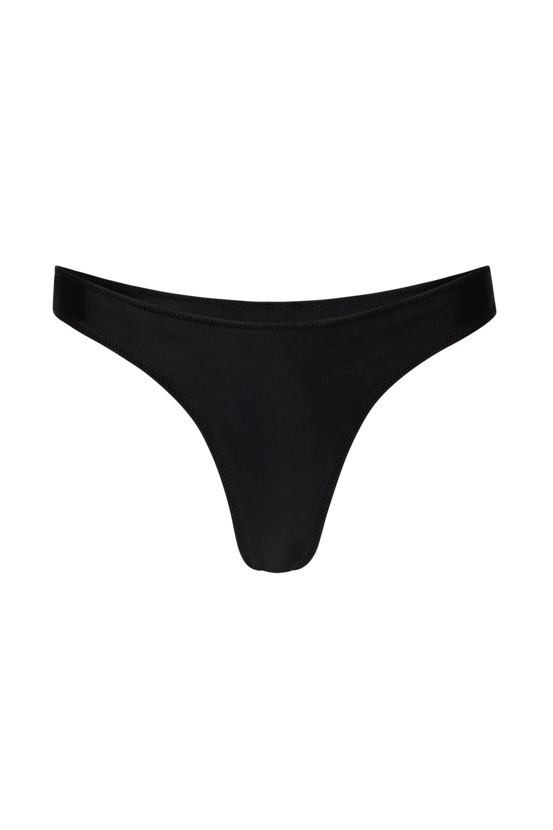 Brazilian bikini bottom in Nero Gloss by Sommer Swim – worn high-waisted by the pool