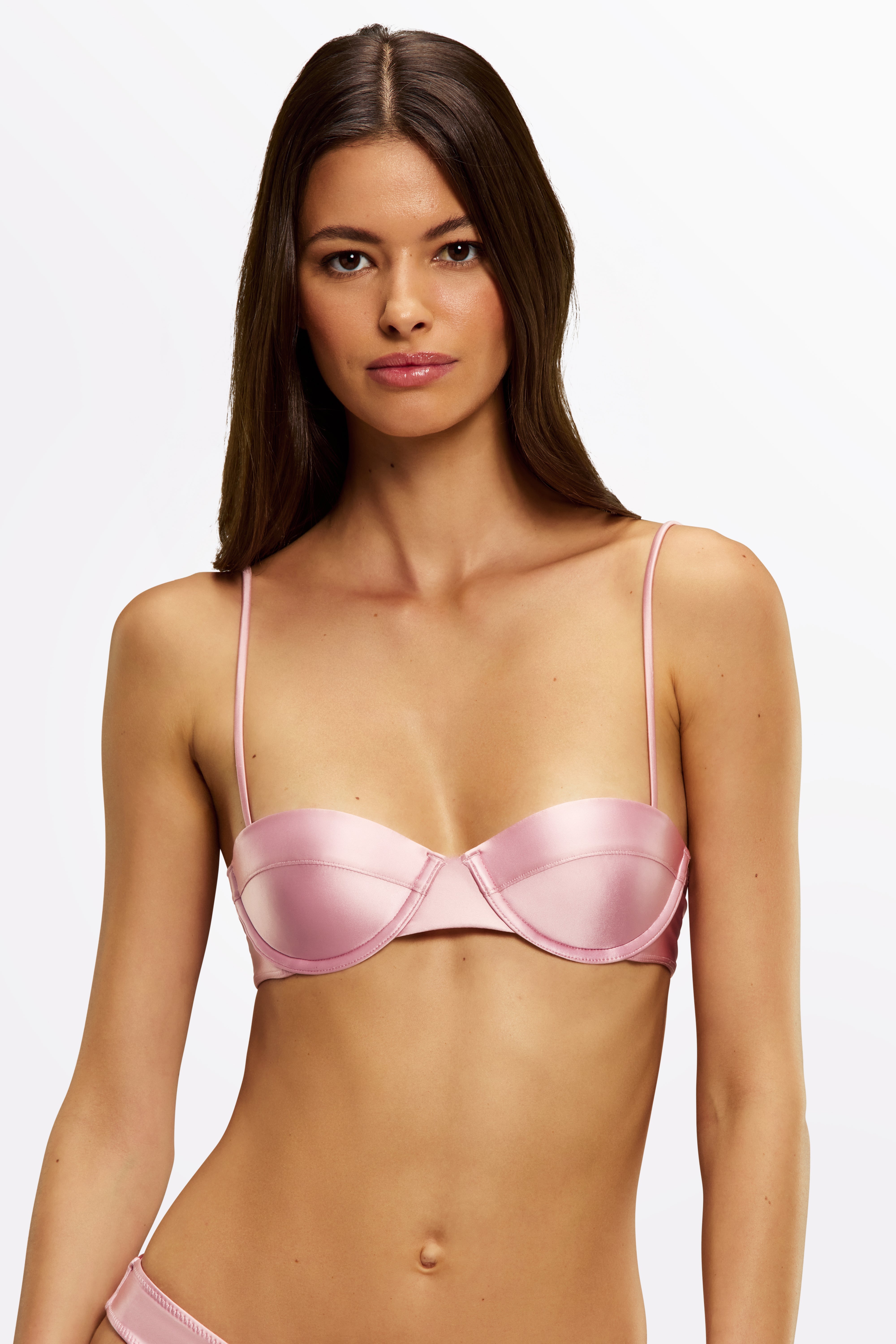 Sommer Swim Jaci Bon Bon balconette bikini top – pink push-up swimwear with gold detailing.