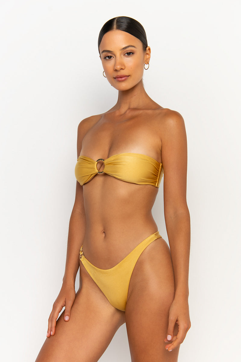 side view womens best bikini by sommer swim bikini swimwear hot bikinis this summer - gigi lusso is a golden bikini with cheeky bikini bottoms