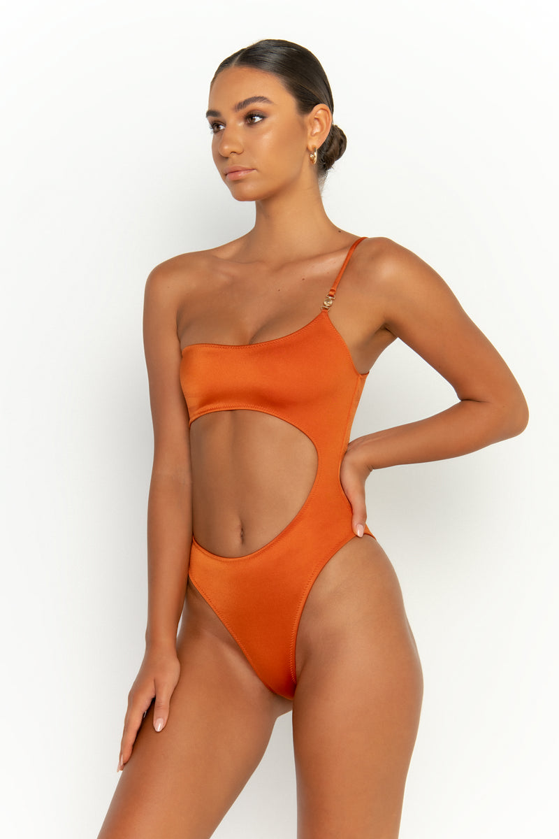 side view womens best bikini by sommer swim bikini swimwear hot bikinis this summer - bonita egitto is a dark orange one piece swimsuit