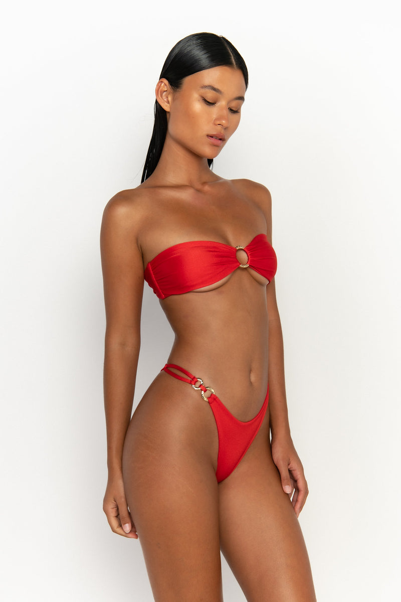 side view womens best bikini by sommer swim bikini swimwear hot bikinis this summer - gigi siren is a red bikini with cheeky bikini bottoms