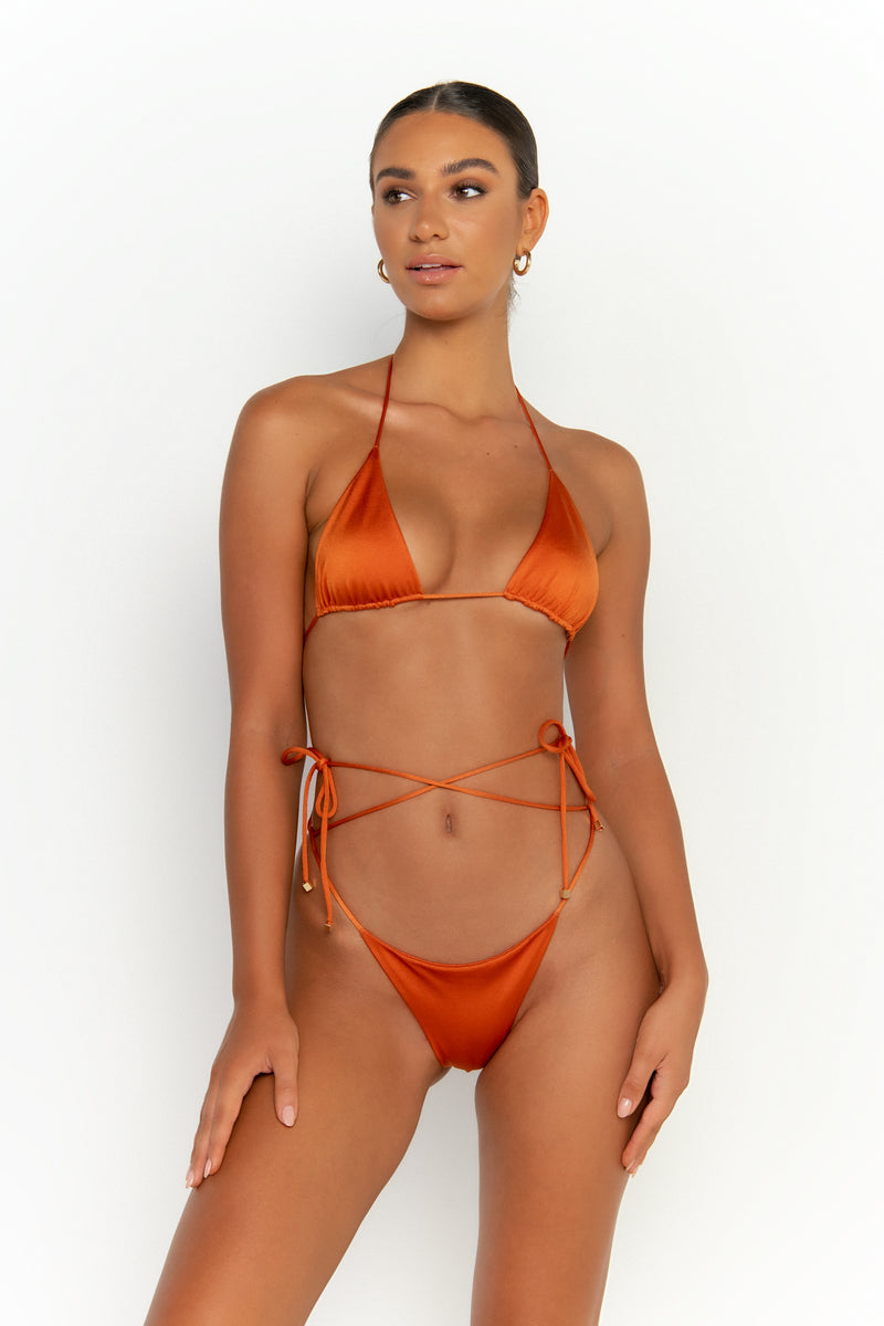 front second view womens best bikini by sommer swim bikini swimwear hot bikinis this summer - milla egitto is a dark orange bikini with tie side bikini bottom