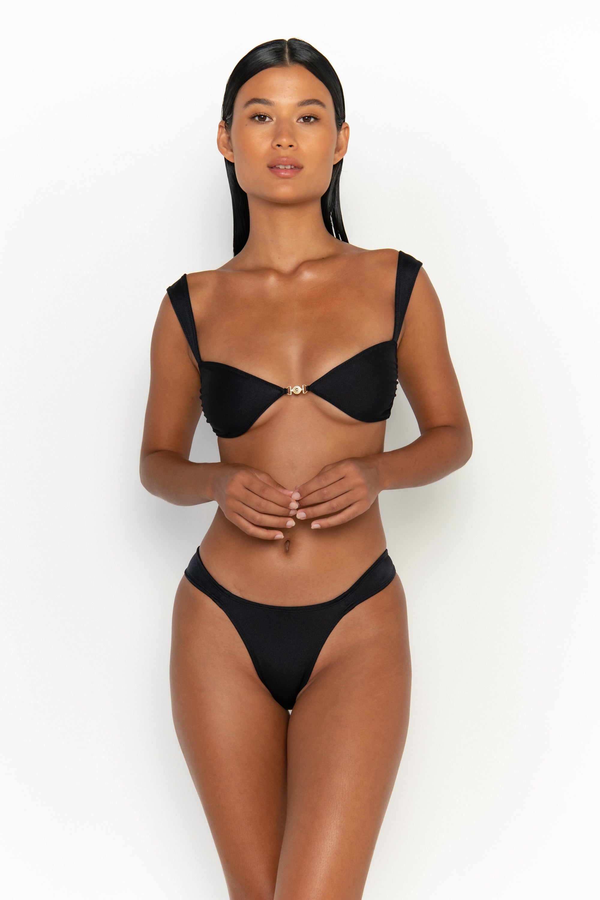 front view womens best bikini by sommer swim bikini swimwear hot bikinis this summer - soriya nero is a black bikini with balconette bikini top